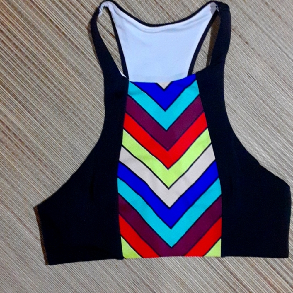 Victoria's Secret PINK Swimsuit Top Black with MultiColor Accent Size Small AA-C